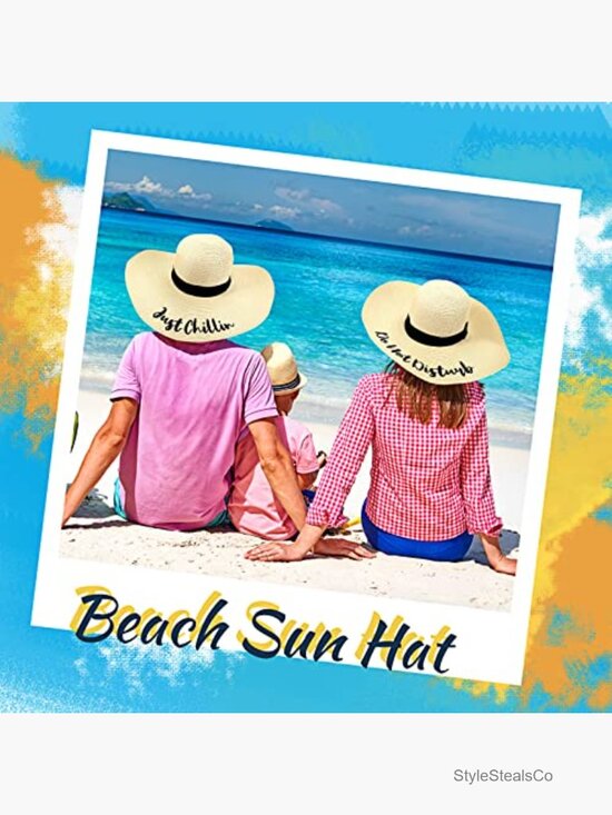 4 Pack Foldable Straw Sun Hats with Embroidered Sayings Travel Beach Hats main image 5